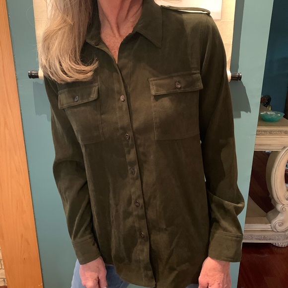 Sutton Studio for Bloomingdales Olive faux suede - Picture 1 of 8